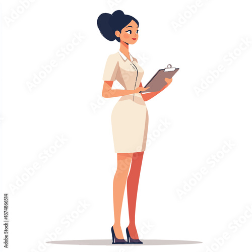 Professional nurse holding a clipboard and looking attentive