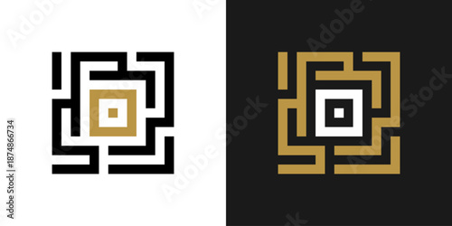 letter O with a square labyrinth concept