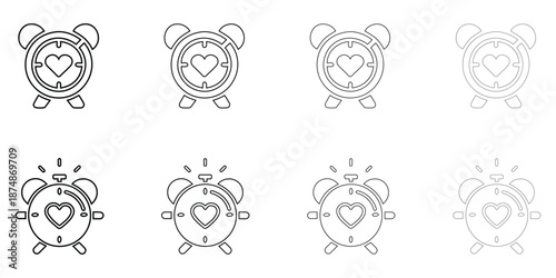 heart shape alarm line icon vector, love shape notification bell, heart symbol vector outline icon illustration
