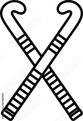 Crossed Field Hockey Sticks Icon in Bold Black Outline for Sports and Recreation Designs