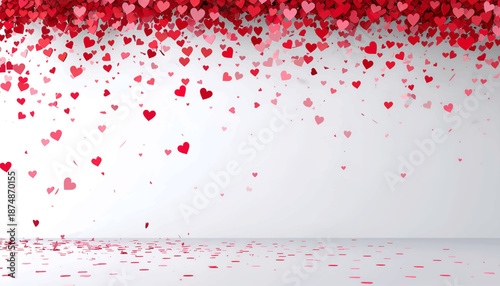 Red hearts falling from the sky, creating a romantic atmosphere.