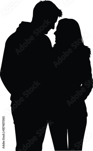 Silhouette of a Romantic Couple Embracing, Capturing Intimacy and Love in a Modern, Stylish Design
