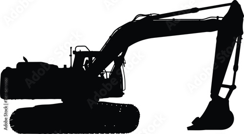 Silhouette of Heavy Excavator on Construction Site - Industrial Machinery for Earthmoving and Excavation Projects
