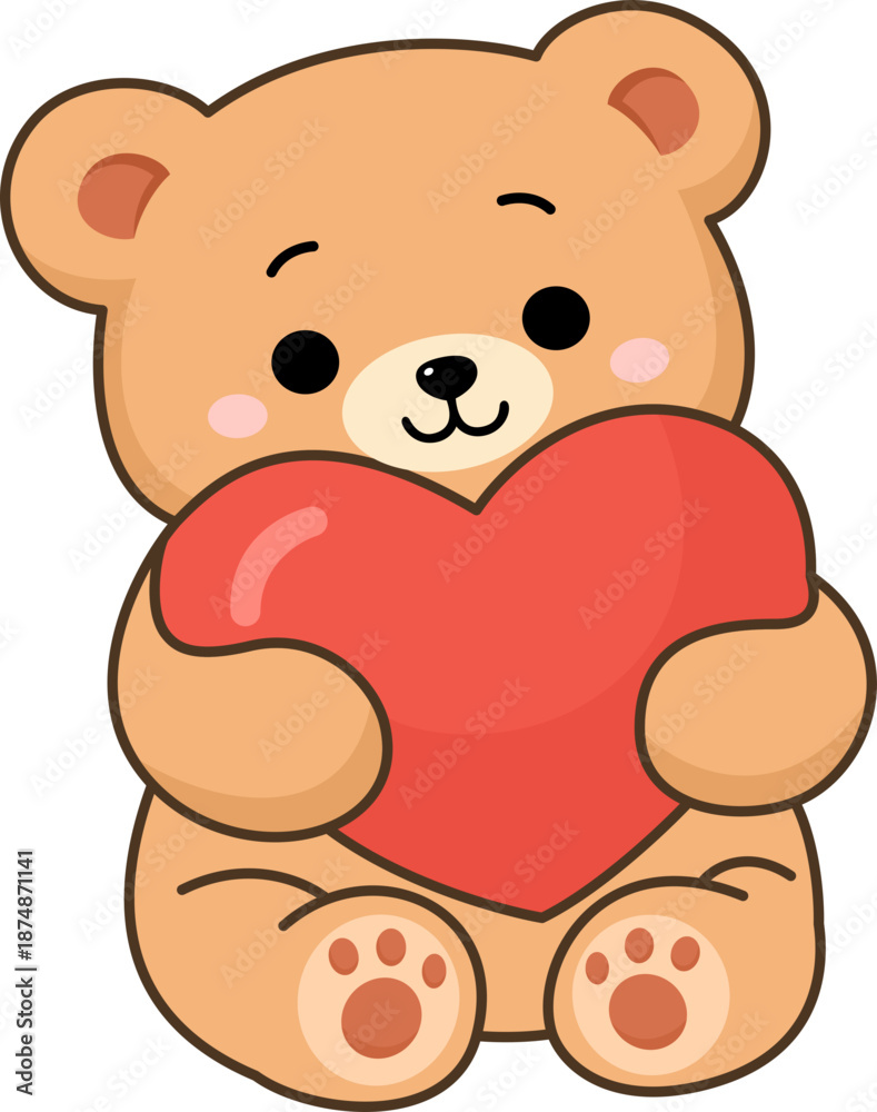 Obraz premium Cute cartoon teddy bear holding heart for valentine’s day