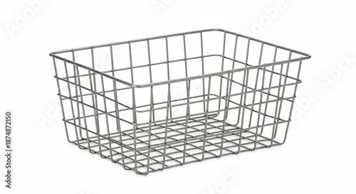 An empty rectangular metal wire basket provides practical storage and smart organization on a clean white background. AI Generated