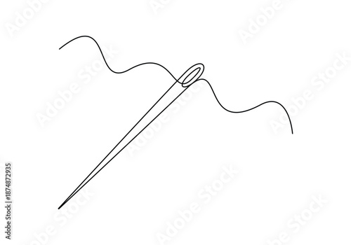 Continuous one line art vector illustration needle and thread
