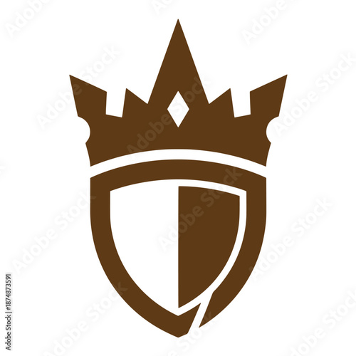 Drawing Vintage brown shield with crown on top  heraldry symbol  crest icon