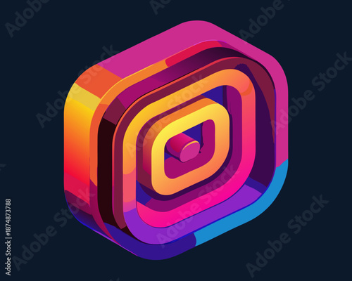 3D Abstract Cuboidal Structure with Colorful Gradient and Layered Geometric Shapes – Futuristic Digital Art