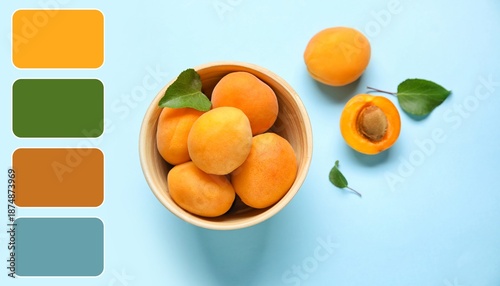 Bowl with ripe apricots on ...