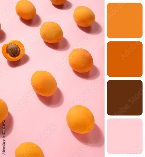 Ripe apricots on pink backg...