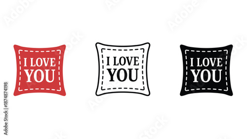 Three colorful pillows with I love you messages on them