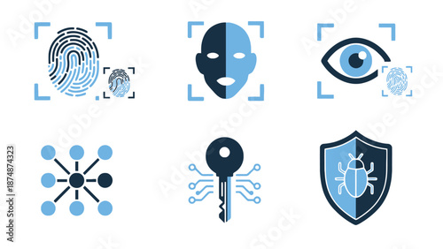 A collection of cybersecurity icons on a white background