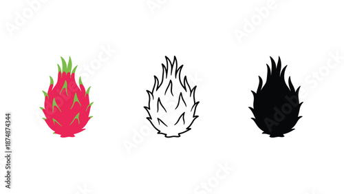 A colorful illustration of a dragon fruit in different styles and colors