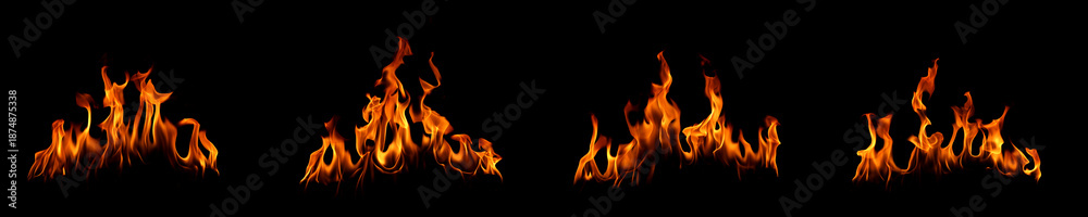 Fototapeta premium A solitary, bright orange flame against a black background represents heat and vibrant, moving energy in the design. The effect is an explosion of power, danger, and an abstract background.