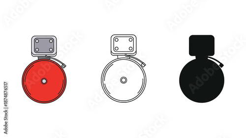 A set of three colored icons for a safety device or equipment