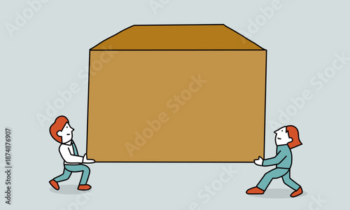 大きい箱を持ち上げる二人　引越し・税金・年金などのイメージイラスト