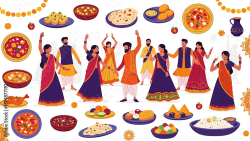 Vibrant Indian festival celebration with traditional dance and cuisine