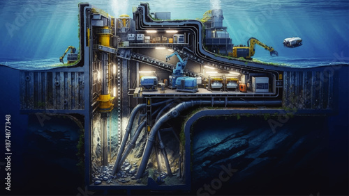 Underwater Oil Rig Facility with Equipment.
