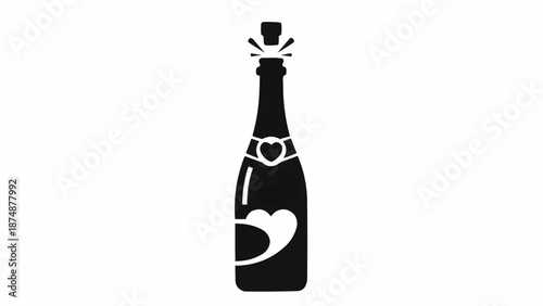 Champagne bottle with hearts celebrating love and romance.