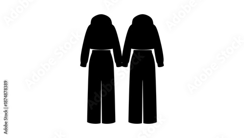 A collection of colorful hooded sweatpants and jackets on a white background