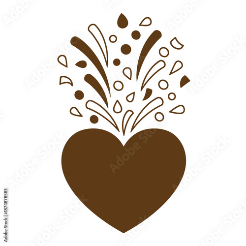 grunge drawing Vintage Brown heart with abstract splashes and droplets on white background  symbol of love and emotions