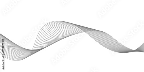 Abstract black and white wave design featuring curved vector lines and a fluid motion pattern for a modern technology background texture or artistic wallpaper backdrop