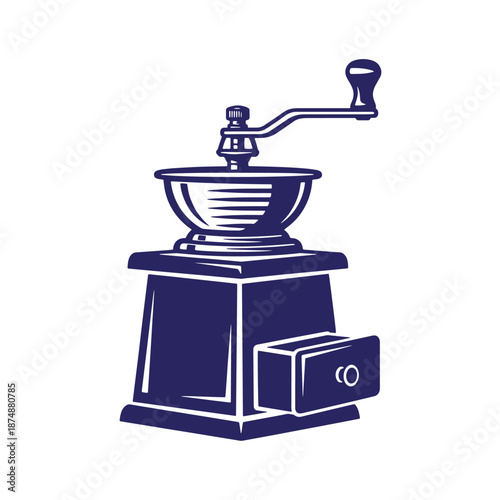 Vintage coffee grinder with handle on top and drawer  old fashioned coffee maker