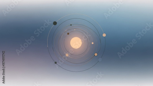 A vector graphic illustration of the solar system with planets orbiting the sun in a minimalist design