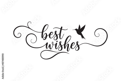 Elegant best wishes calligraphy with bird and swirls isolated on transparent background