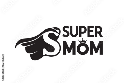 Super mom lettering with swan icon isolated on transparent background