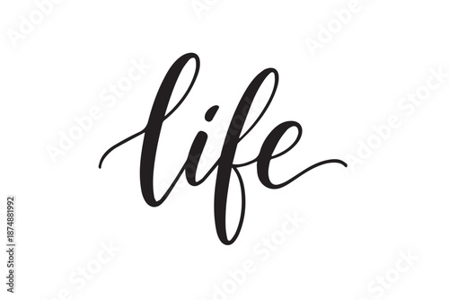 Life word written in elegant black cursive script isolated on transparent background