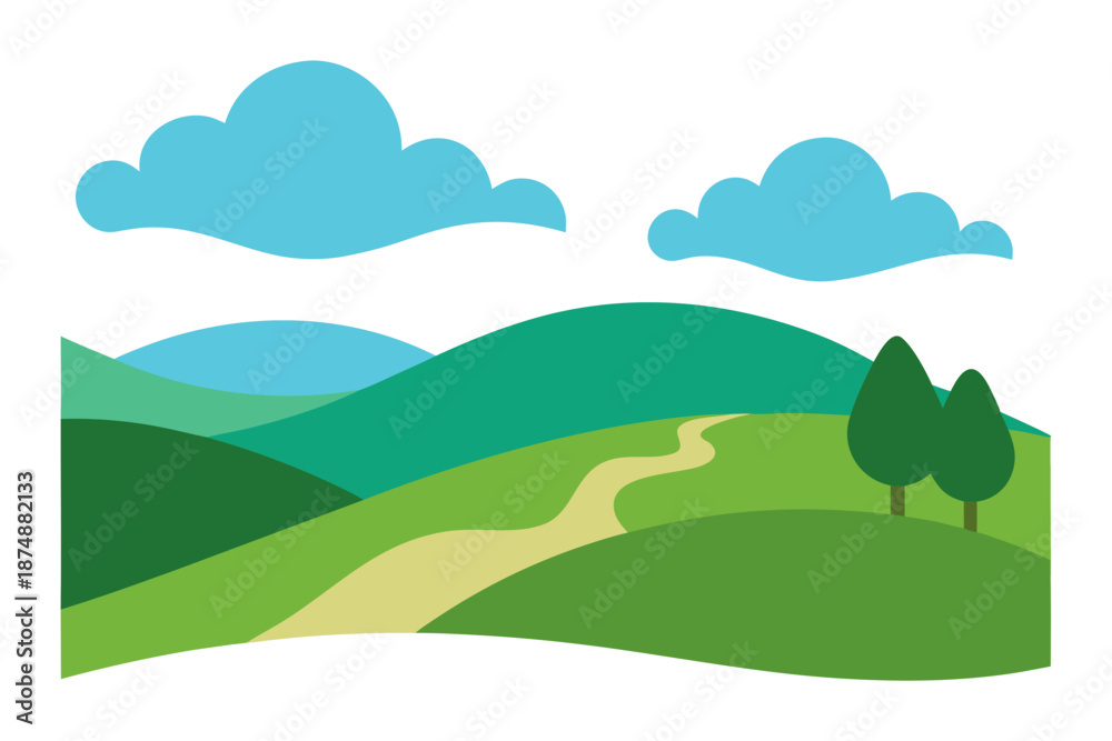 Obraz premium Sky View Meadow Landscape with Running Horse Vector