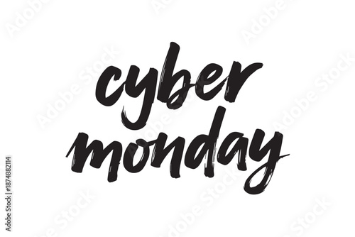 Cyber monday black typography on isolated on transparent background