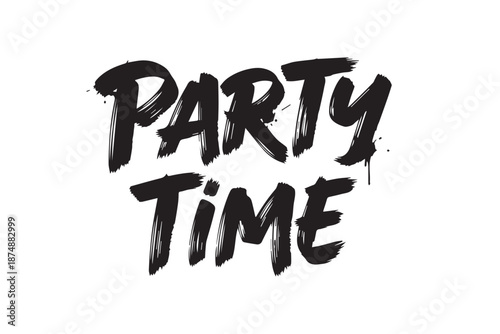 Party time black brush lettering vector illustration on transparent background