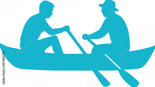 Two people paddling a canoe on a calm body of water together
