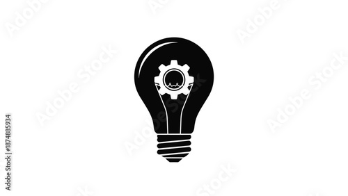 black light bulb with a gear inside on white background
