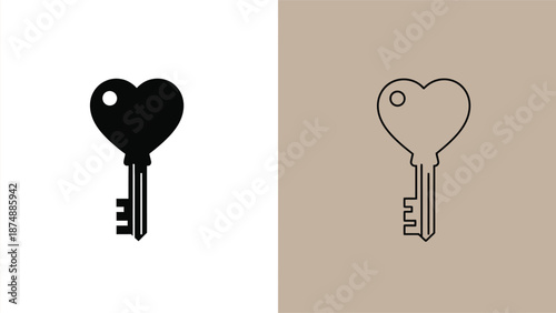 heart shaped keys on white and brown backgrounds