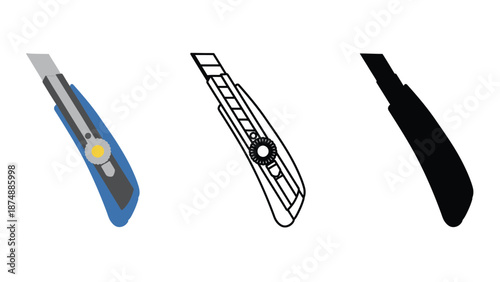 A collection of utility knives in different styles and colors