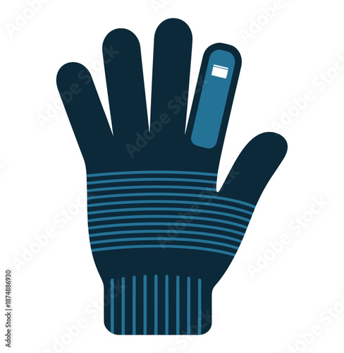 A graphic illustration of a smart glove with a touchscreen compatible fingertip