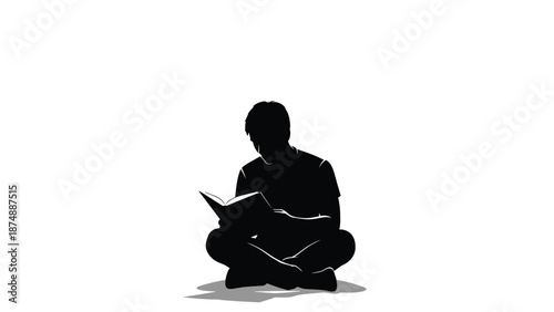a person sitting and reading a book in a simple black silhouette