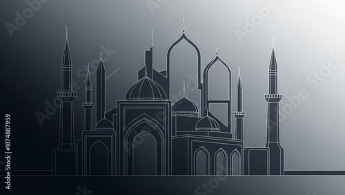 A minimalist vector illustration of a mosque with a dark gradient background