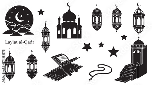 Ramadan Lanterns Mosque Crescent Moon Stars Quran