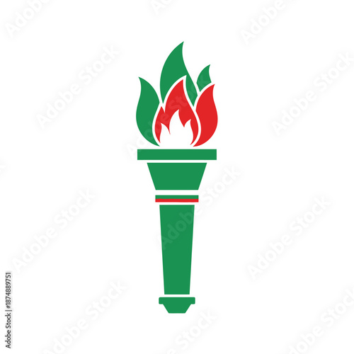 Green and red torch with flame symbolizing victory, success, and achievement