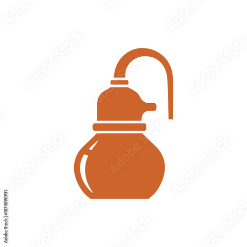 Bronze stylized alembic retort with curved tube for distillation