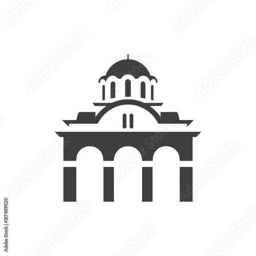Orthodox church with dome and arches, minimalist architectural symbol