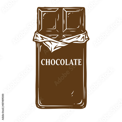 Drawing Vintage brown chocolate bar with white text on a wrapper