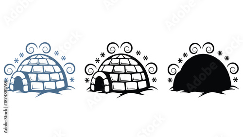 Three igloos in different colors on a white background illustration