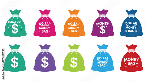 A colorful illustration of money bags with dollar signs and text