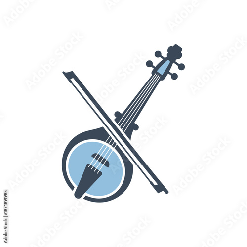 Saz stringed instrument with bow detail isolated on white background