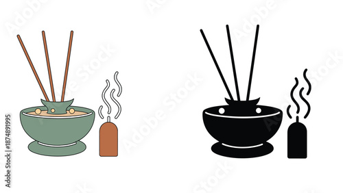An illustration of incense burners and sticks in different colors and styles